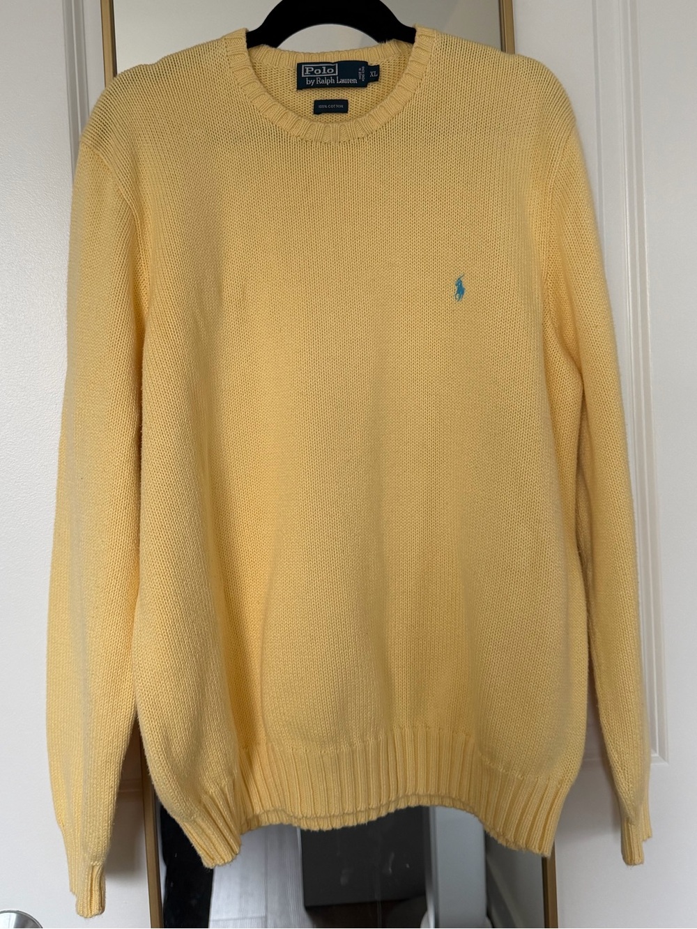 Ralph Lauren Men's Pale Yellow Crewneck Sweater with Polo Pony